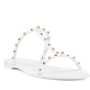 Stuart Weitzman MELLIE PEARLSTUD JELLY SLIDE SANDAL in WHITE—NWT